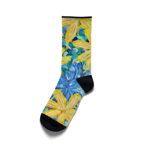 黄色い奥に青い花 Socks