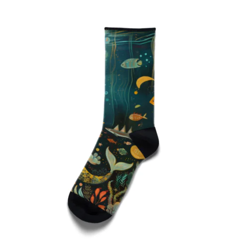 宝石を眺める人魚のソックス Mermaid socks gazing at jewels Socks