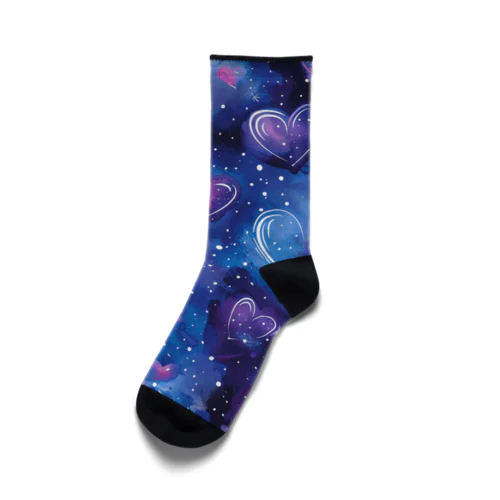 ハート　ピンク　青　クリスタル　夜空　可愛い Socks