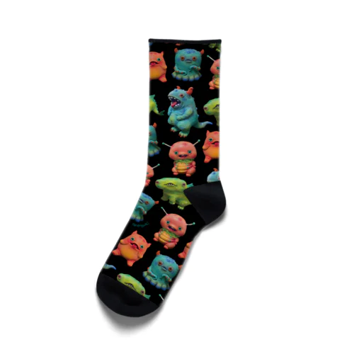 monyura monster(総柄ブラック)  Socks