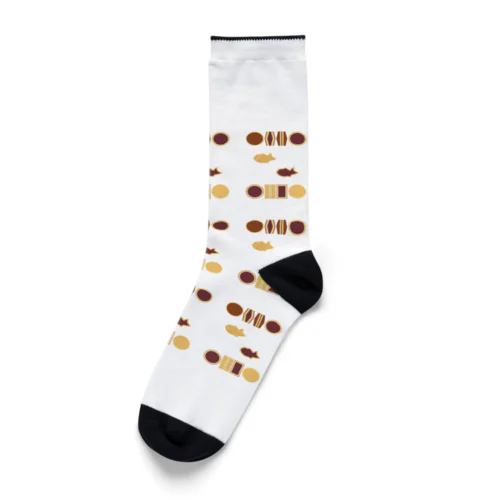 和菓子３種（ドラ焼き、たい焼き、大判焼き）　３列ボーダー Socks