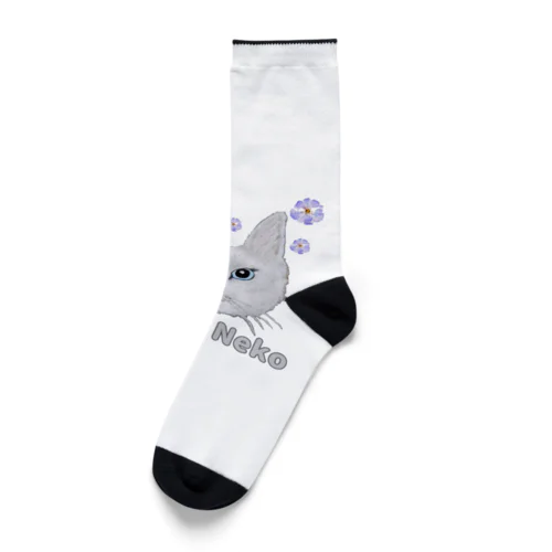 チョークアートの白猫[Magao Neko] Socks