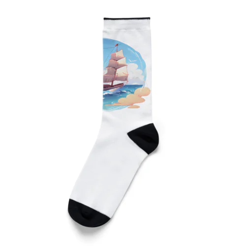 晴天の大海原と帆船 Socks