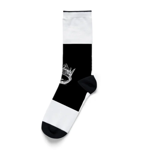 Black White Illustrated Skull King  Socks