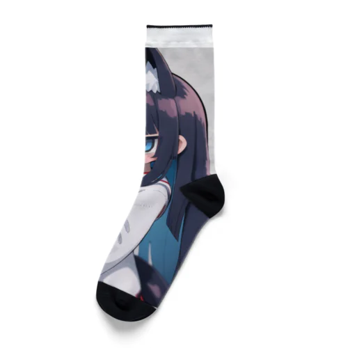 紺色の髪のキツネの女の子 Socks