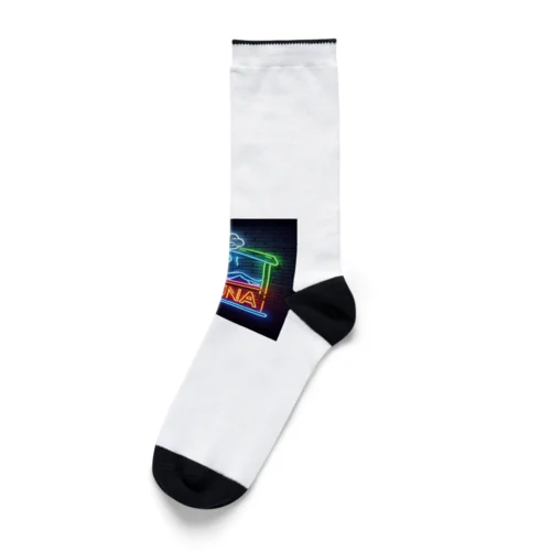 ネオン風サウナロゴ2 Socks