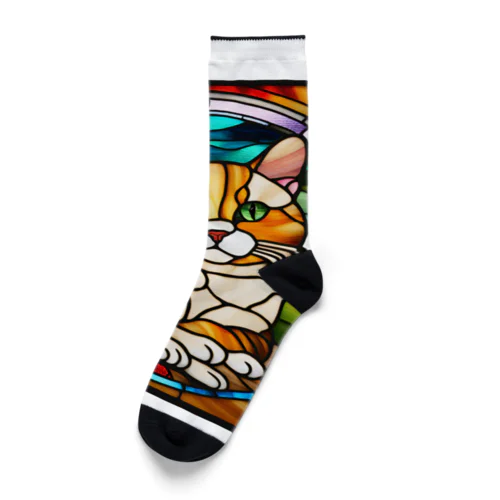 ステンドグラス風猫イラストグッズ Socks