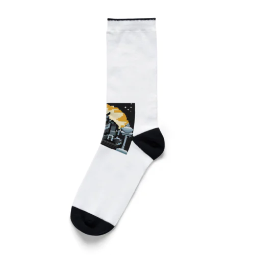 満月を背景に祀られる狼男の像のドット絵 Socks