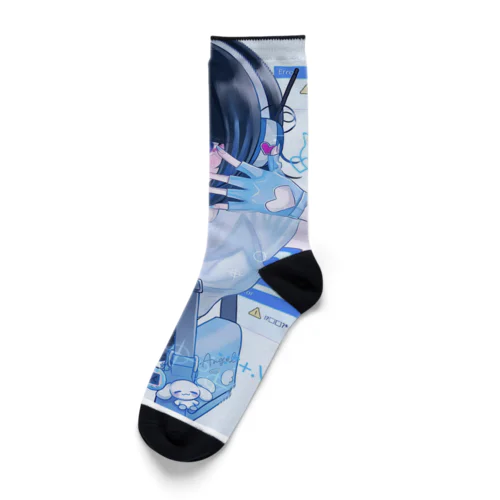 水色サイバー女子 Socks