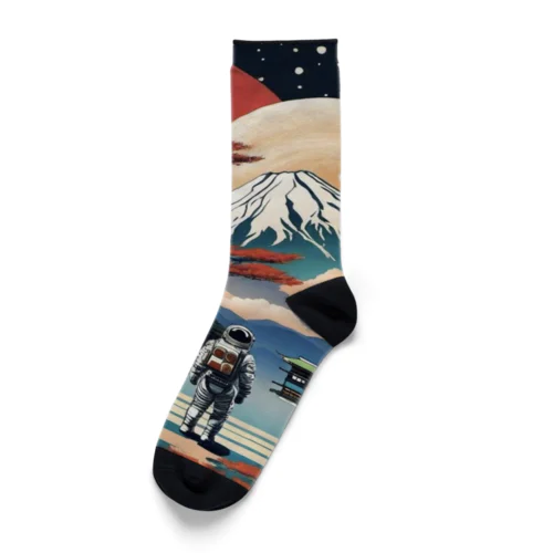 富士山と宇宙飛行士 Socks