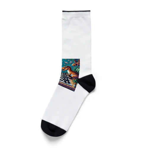 ロボットと恐竜のチェスゲームのドット絵D Socks