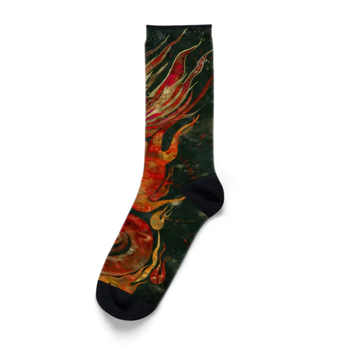 書画家：麗清REISEI「炎龍 FIRE DRAGON」6 Socks