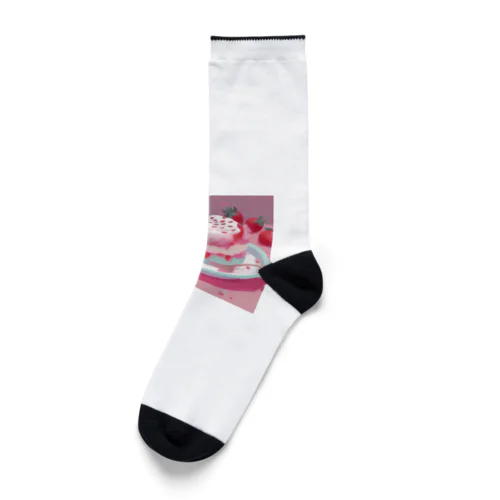 いちごケーキにネコ Socks