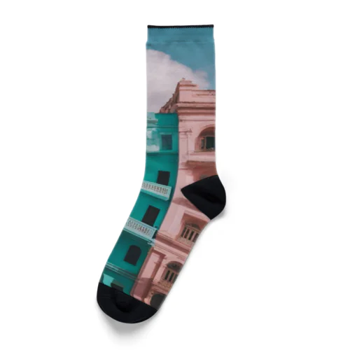 イタリアのカラフルな街並み Socks