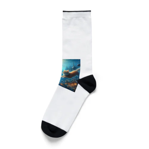 海底都市を泳いで冒険中している猫 Socks