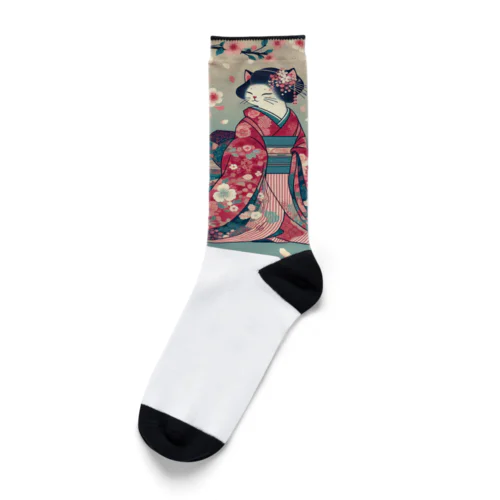 和風cat 見返り桜 Socks