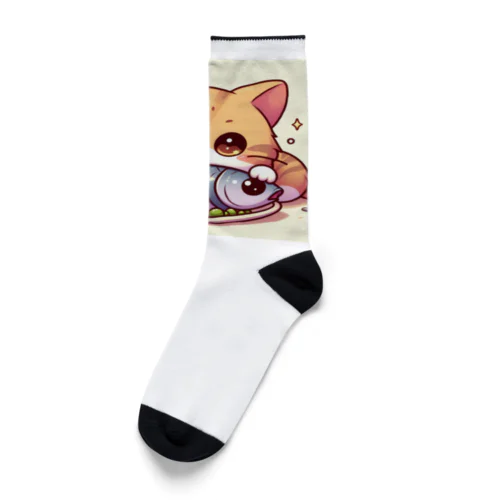 魚を前にドヤ顔にゃんこ☆ Socks