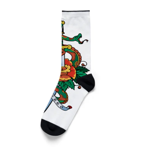 蛇と薔薇のダガータトゥーデザイン Socks