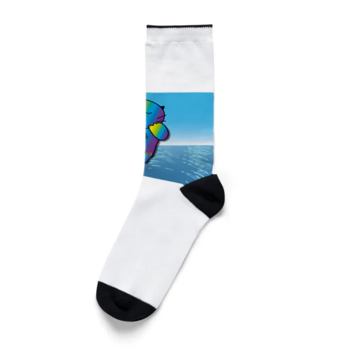 【レインボーカラー】おねんね海獺(ラッコ)親子 Socks