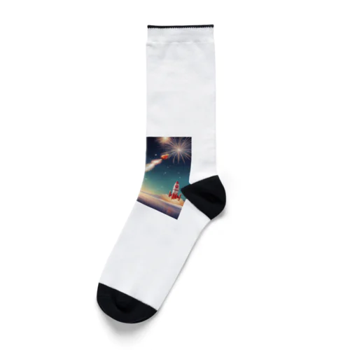 ロケット花火を見上げているペンギン Socks