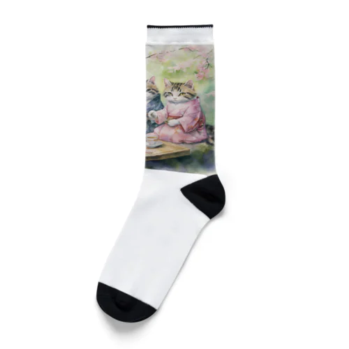 森の中でお茶会をする猫たち Marsa 106 Socks