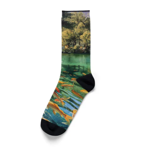 透き通ってる長良川で泳いいる魚たち アメジスト 2846 Socks