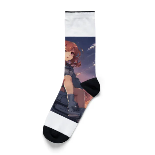 夕陽に輝くロケット子さん Socks