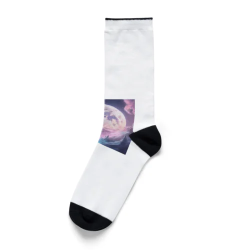 夜の満月　輝き Socks