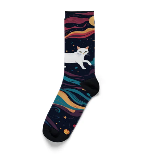宇宙で遊んでる白猫 アメジスト 2846 Socks