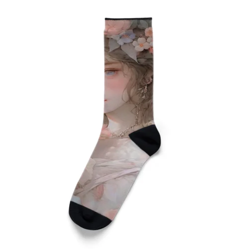 バラの花束と女性　なでしこ1478 Socks