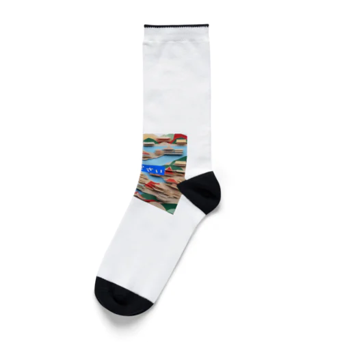 日本の四季が折り紙のように美しく表現された風景 Socks