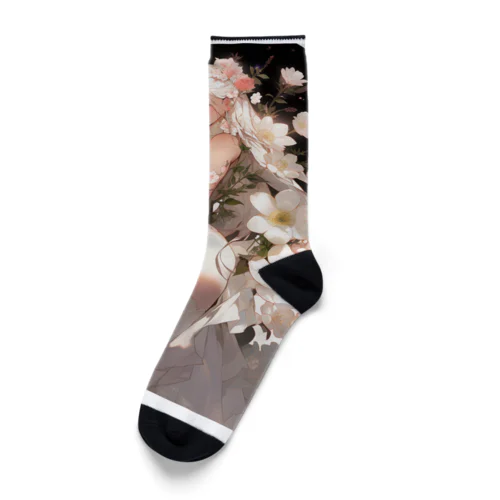 女性と白い花　なでしこ1478 Socks