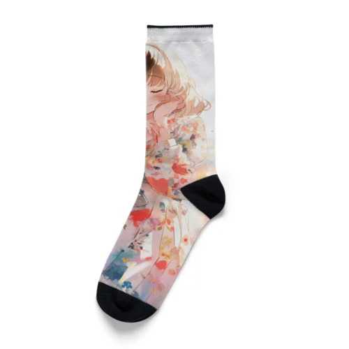 花柄模様の服を着た女性　なでしこ1478 Socks