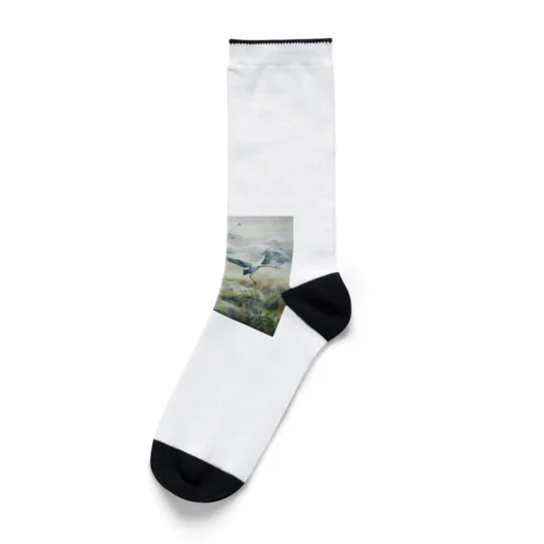 飛び立つ鶴　なでしこ1478 Socks