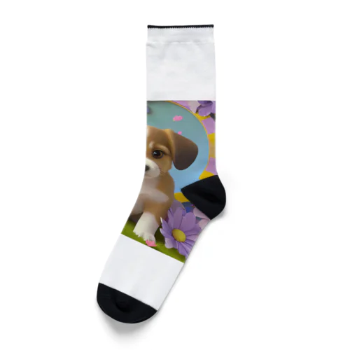 陽気な子犬と春の花々 Socks