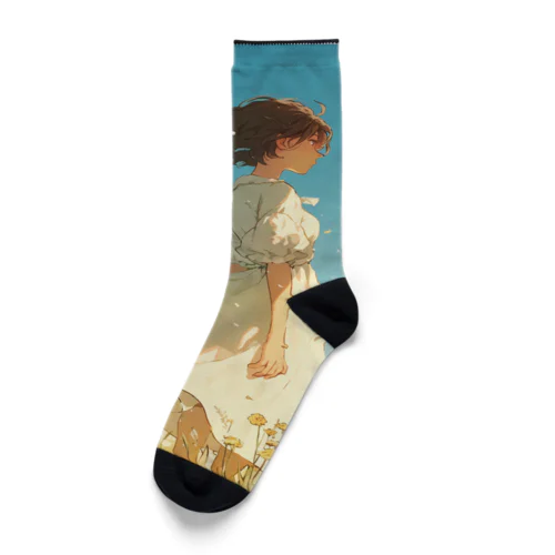 そよ風の中にいる女性　なでしこ1478 Socks