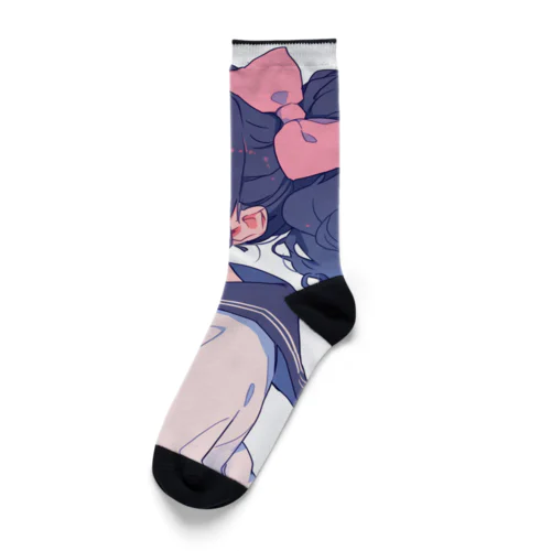 キュートな大きなリボン　BLUE PLUM  691 Socks