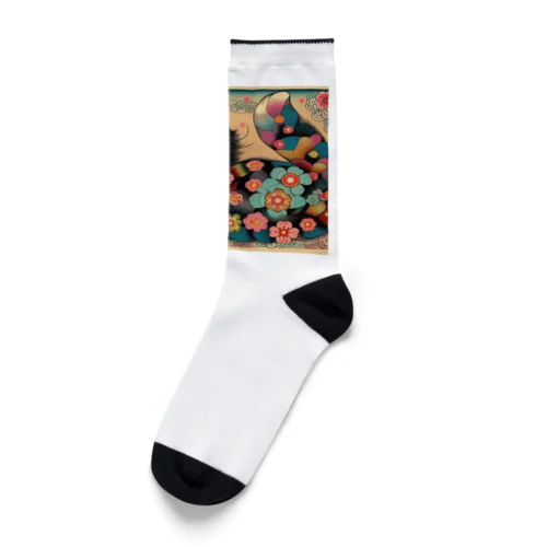 浮世絵風　カラフル猫「Ukiyo-e-style Colorful Cat」「浮世绘风格的多彩猫」 Socks