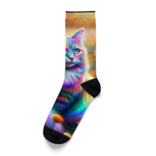 虹色に輝く優雅な猫 Socks