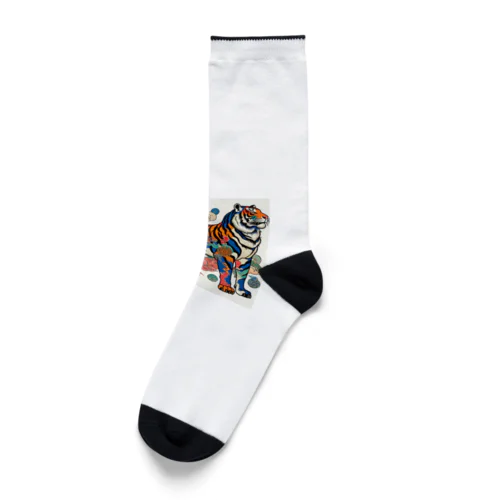 浮世絵風　虎（威風堂々）"Ukiyo-e Style: Majestic Tiger" "浮世绘风格：威风凛凛的虎" Socks