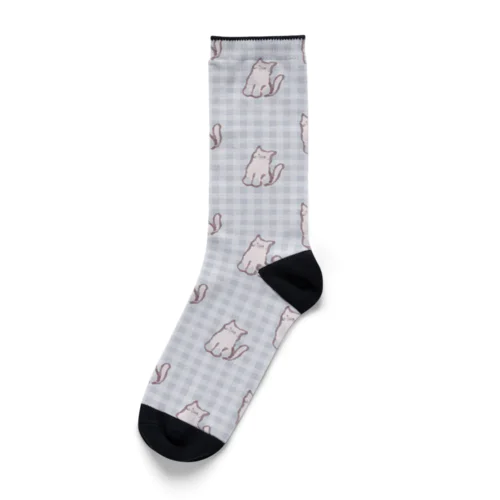 ねこねこねこねこピンクシャム猫ギンガムチェック Socks