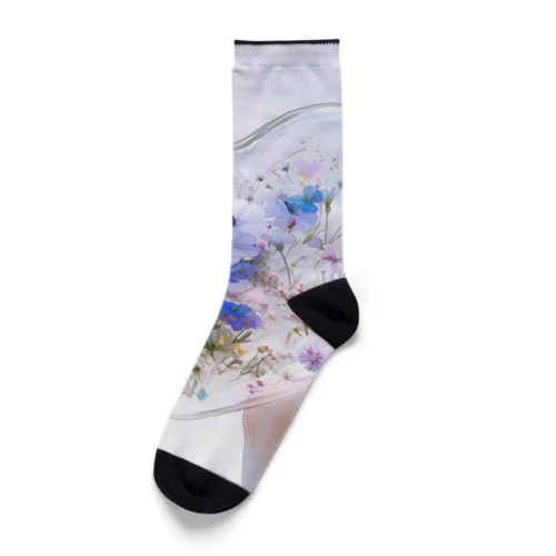 クリスタルの中に押し花がある　なでしこ1478 Socks