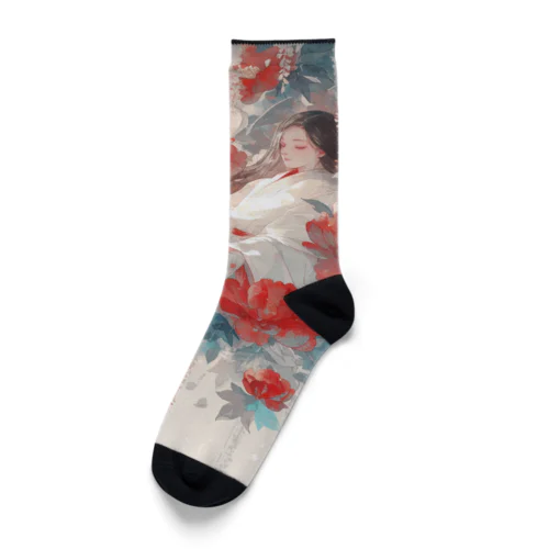 花の空間の中の美女　なでしこ1478 Socks