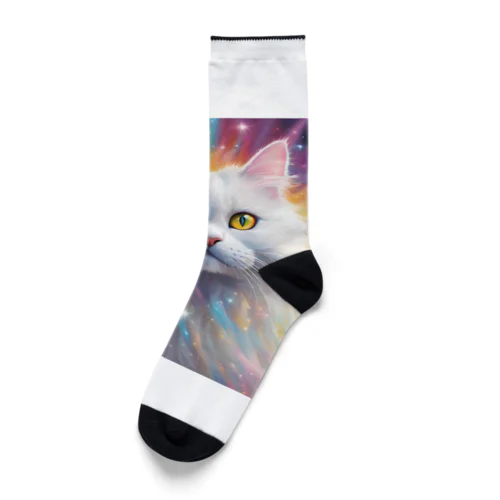 虹色に輝くかわいい白猫ちゃん2 Socks