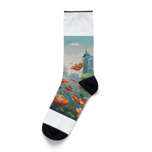 都市の背景に浮かぶ花 Socks