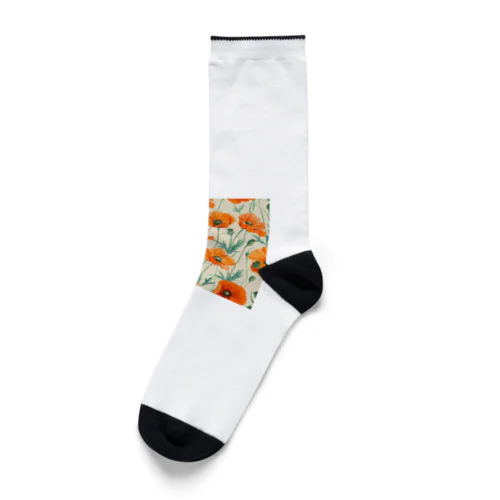 イラスト　色鮮やかなオレンジ色のコスモスの花 Socks