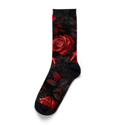 イラスト　深紅の美しい薔薇　3 Socks