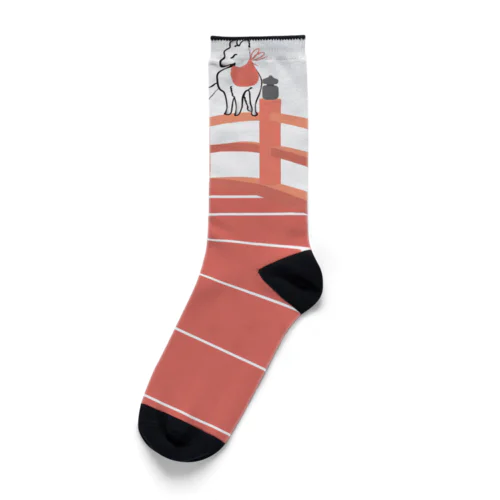 狐の手毬唄 太鼓橋と狛狐 Socks