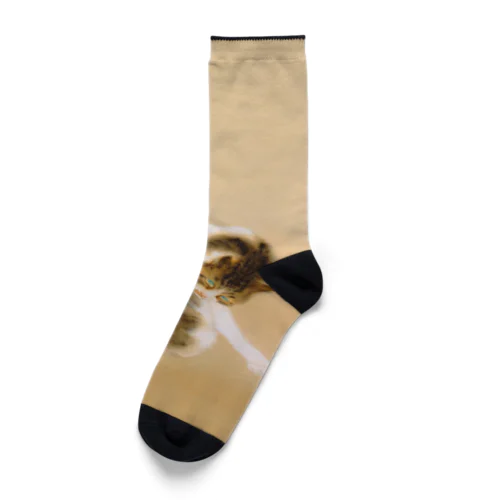 日本画　竹内栖鳳作「班猫」デザインスマホケース Socks