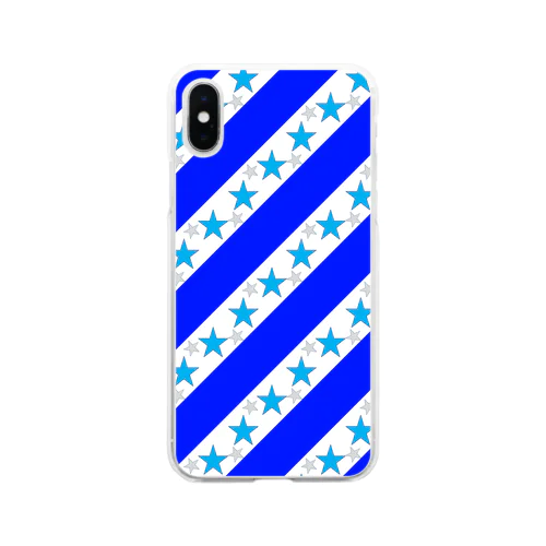 キュート☆ブルー☆ストライプ Soft Clear Smartphone Case